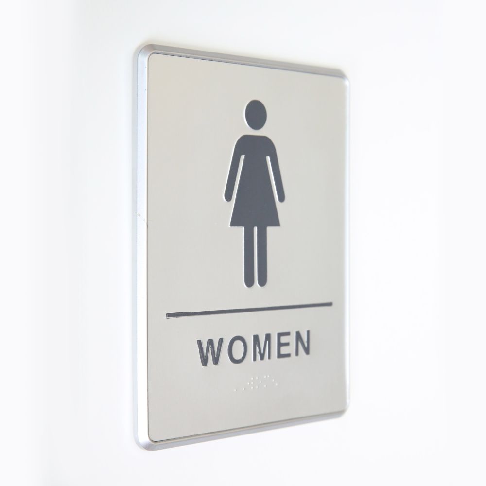 Womans Aluminum Panel Braille Bathroom Restroom Toilet Sign 6x8 