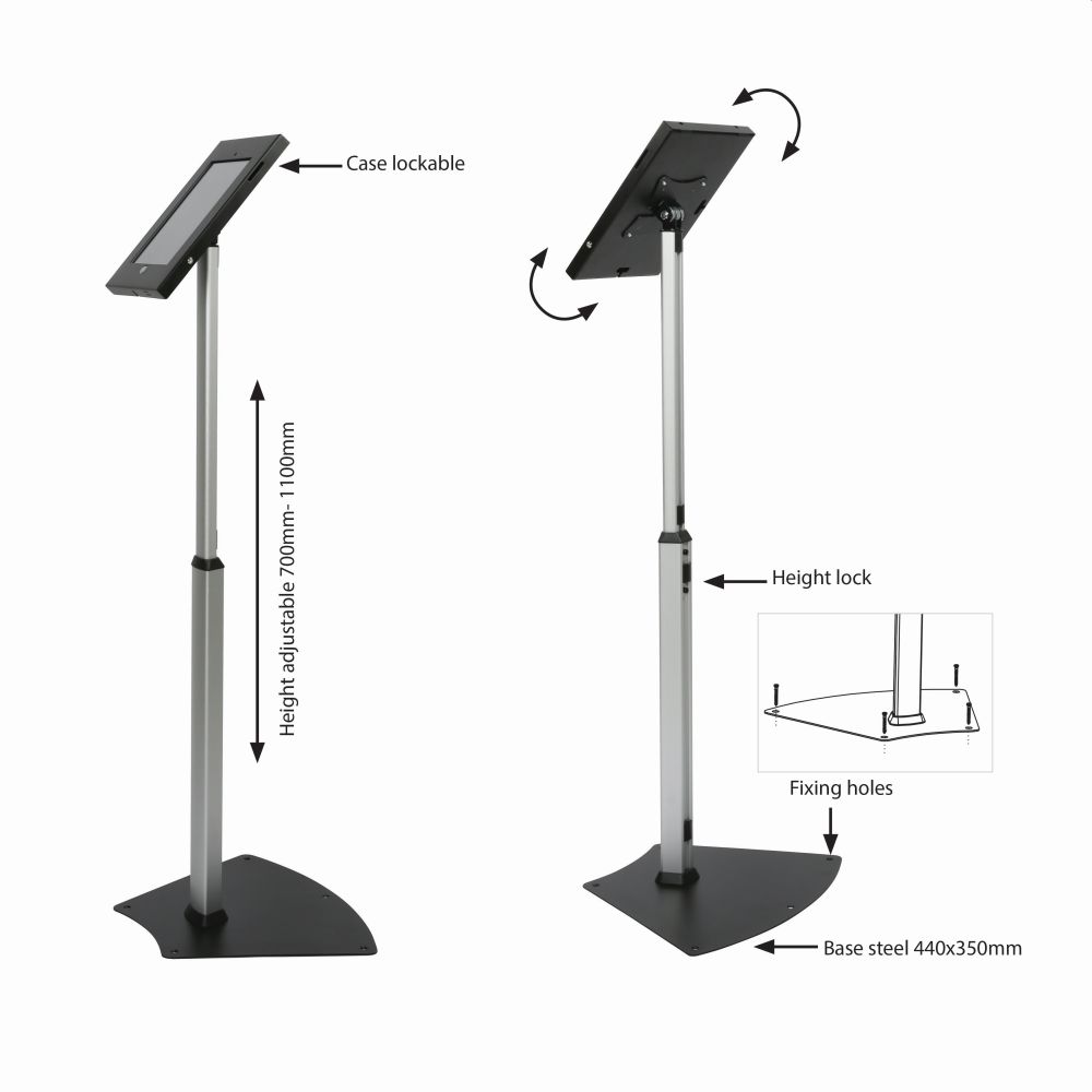iPad Floor Stand Adjustable Height, Lockable for iPad2, 3, 4 and Air