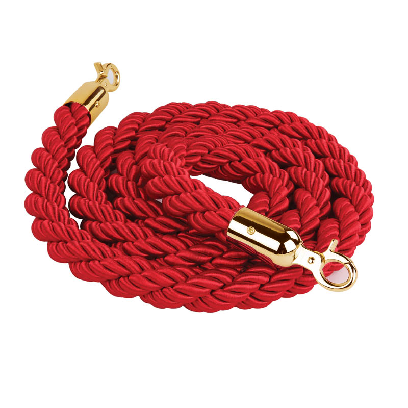 Red Twisted Stanchion Rope 9.8 ft Gold Look Stainless Steel Snap Hooks
