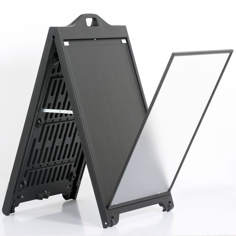 A-Frame Sidewalk Curb Sign with Quick-Change System Portable Folding Double-Sided Display Signicade Deluxe Black Plasticade 