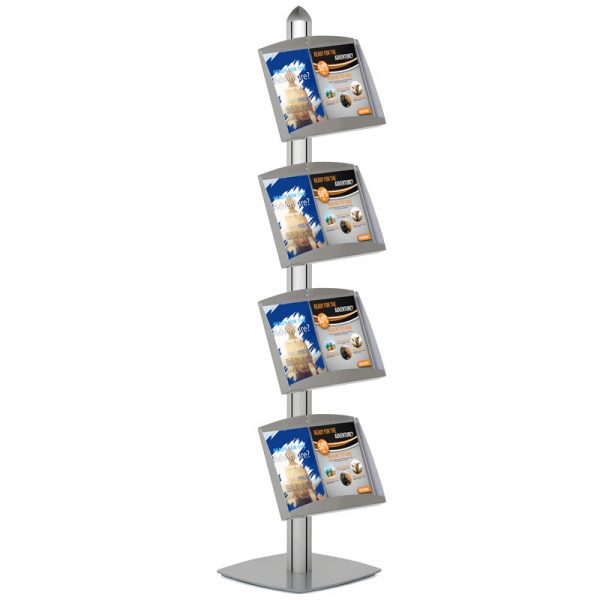 Free Standing Displays with 4 Shelves Single Sided Silver 4 Channel