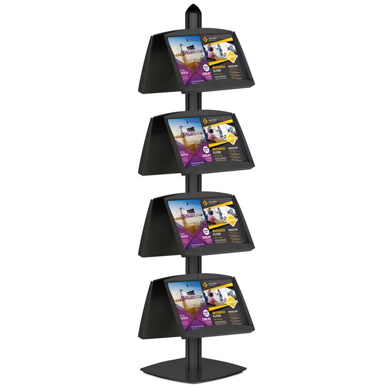 Free Standing Displays with 8 Shelves Double Sided Black 4 Channel