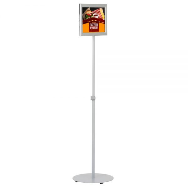 Floor-Sign-Stand-Holder-With-Telescoping-Pole-Silver-Double-Sided-Slide-In-Frame-8.5x11