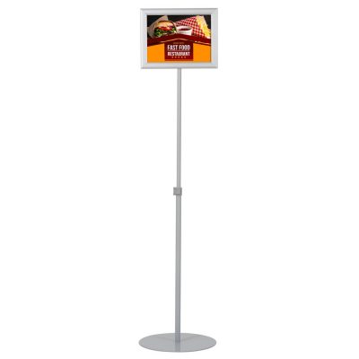Floor-Sign-Stand-Holder-With-Telescoping-Pole-Silver-Double-Sided-Slide-In-Frame-8.5x11