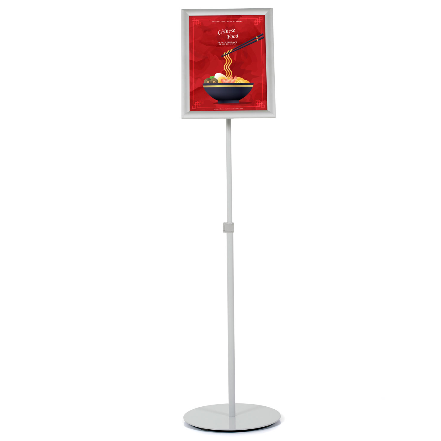 Floor Sign Stand Holder Height Adjustable Silver 1″ Snap Frame 11×17  – Displays Outlet – Online Display Signs Retailer