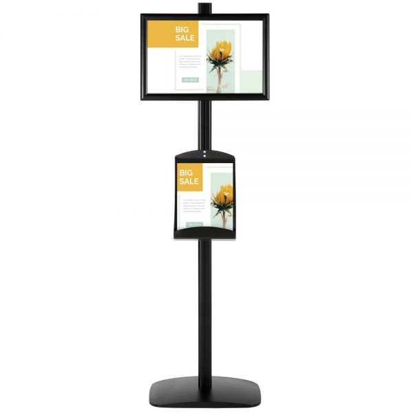 free-standing-stand-in-black-color-with-1-x-11X17-frame-in-portrait-and-landscape-and-1-x-8.5x11-steel-shelf-single-sided-4