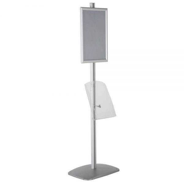 free-standing-stand-in-silver-color-with-1-x-11X17-frame-in-portrait-and-landscape-and-1-x-8.5x11-clear-shelf-in-acrylic-single-sided