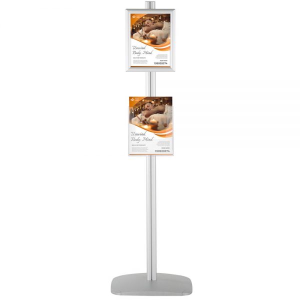 free-standing-stand-in-silver-color-with-2-x-8.5x11-frame-in-portrait-and-landscape-and-2-x-8.5x11-clear-pocket-shelf-double-sided-4