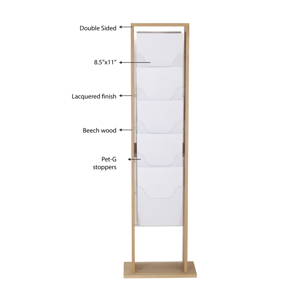 10 Pocket Floor Standing Wood Magazine Rack - Elegant Display Stand for  Magazines, Catalogs, and Brochures | Freestanding Literature Organizer