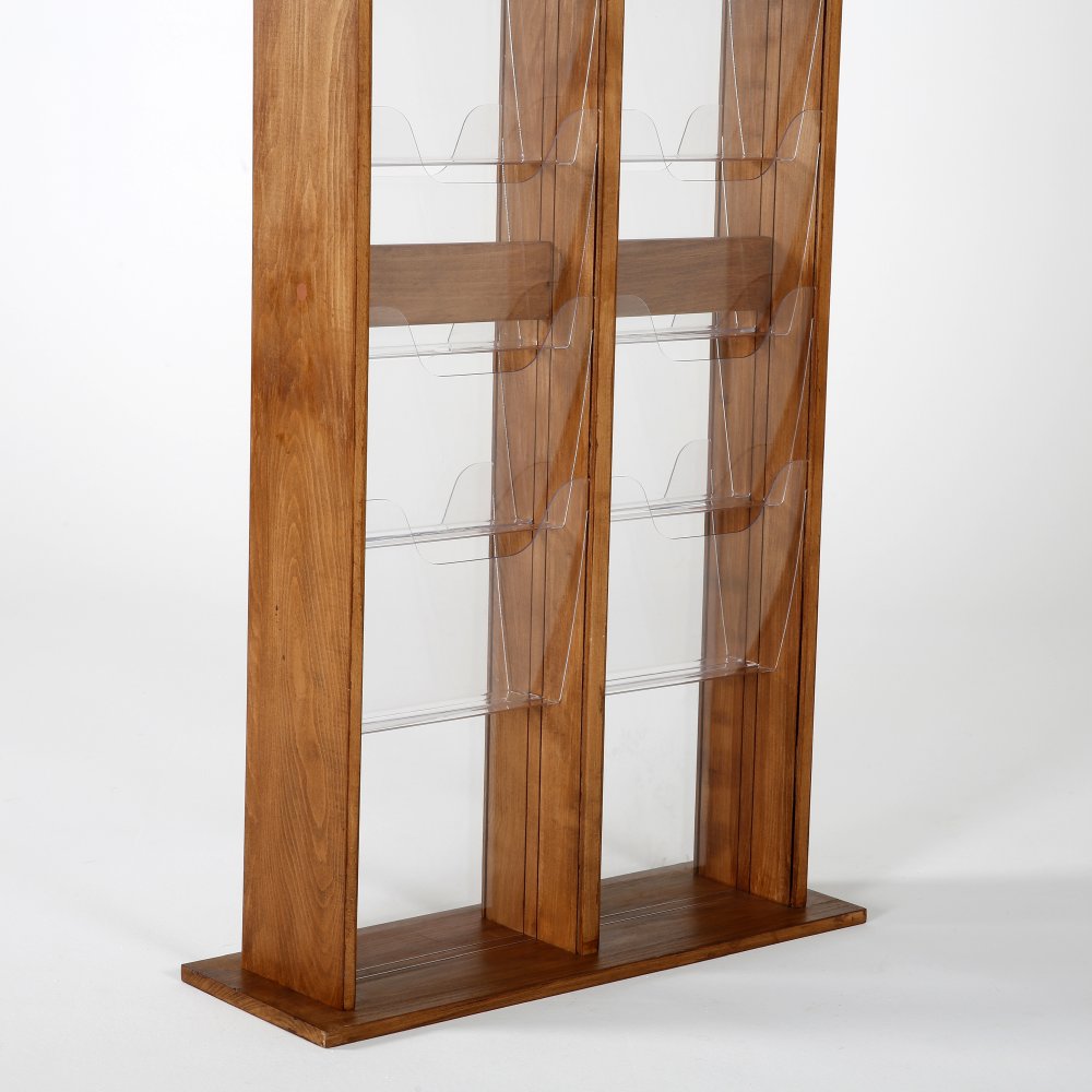 20xA4 Free Standing wood magazine rack, 2X5 8.5×11 capacity, dark wood