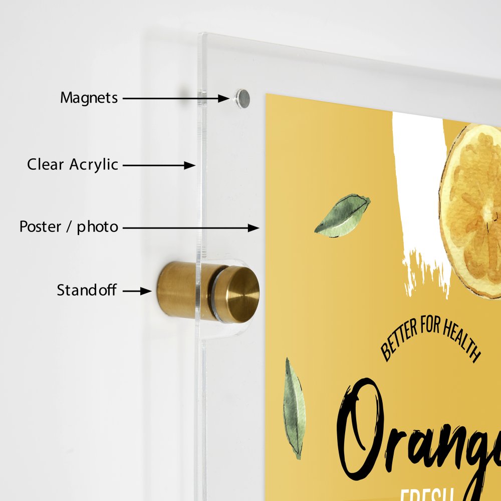 18×24 Wall Mount Clear Acrylic Sign Holder & Frame Brushed Gold