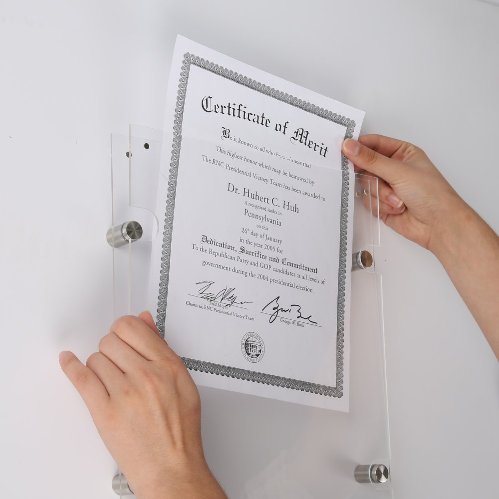 8.5×11 Wall Mount Clear Acrylic Sign Holder & Frame Brushed Silver