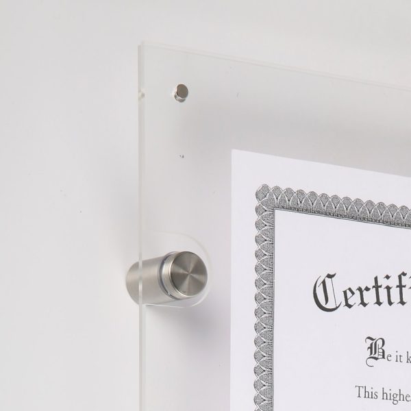 8.5×11 Wall Mount Clear Acrylic Sign Holder & Frame Brushed Silver