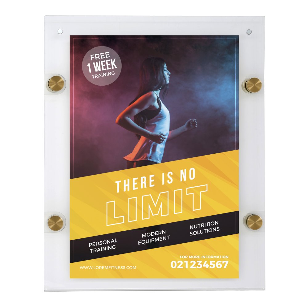 8.5×11 Wall Mount Clear Acrylic Sign Holder & Frame Brushed Gold