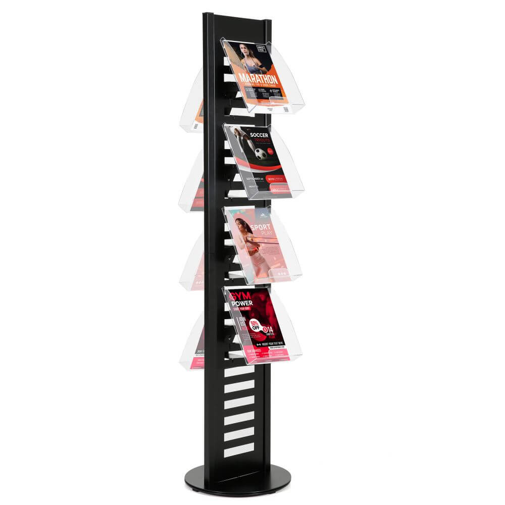Heavy Duty Literature Rack with 8 pcs. Acrylic Shelf and Rotating Base  (Black, 8.5×11 A4) – Displays Outlet – Online Display Signs Retailer