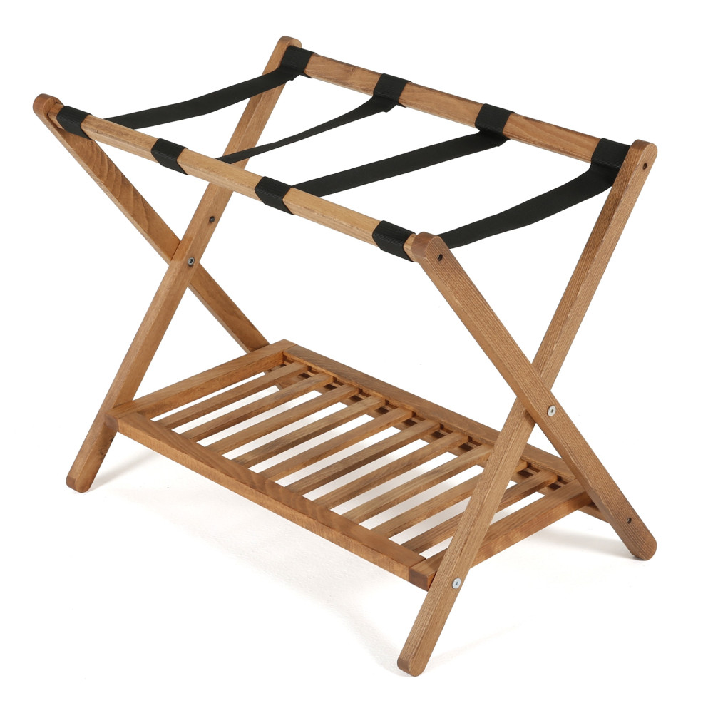 Beech Wood Folding Luggage Rack With Woolen Strips And Shelf Dark Wood 18 30 Displays Outlet Online Display Signs Retailer