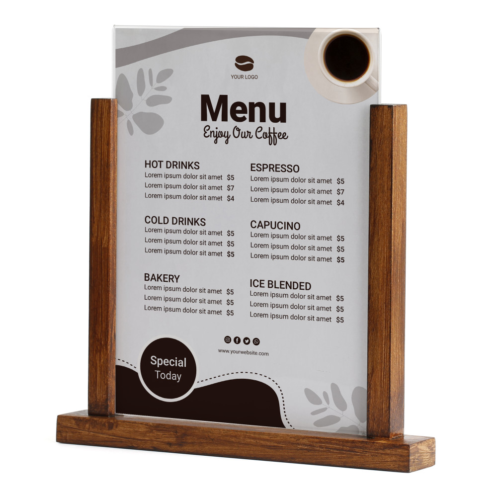 Fort Straight Desktop Menu Holder with Acrylic U Type Pocket (2 Pack