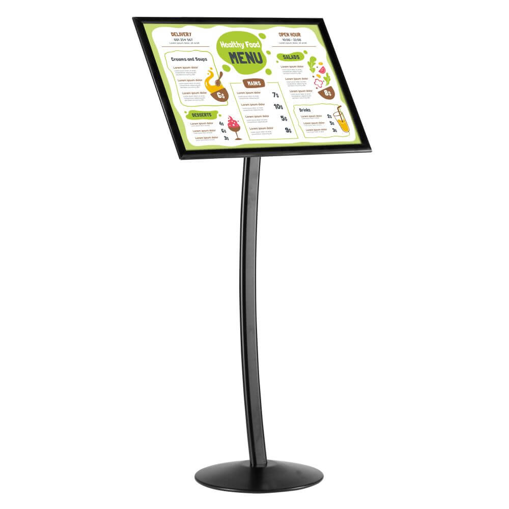 18x24 Curved Floor Sign Stand & Menu Stand Black
