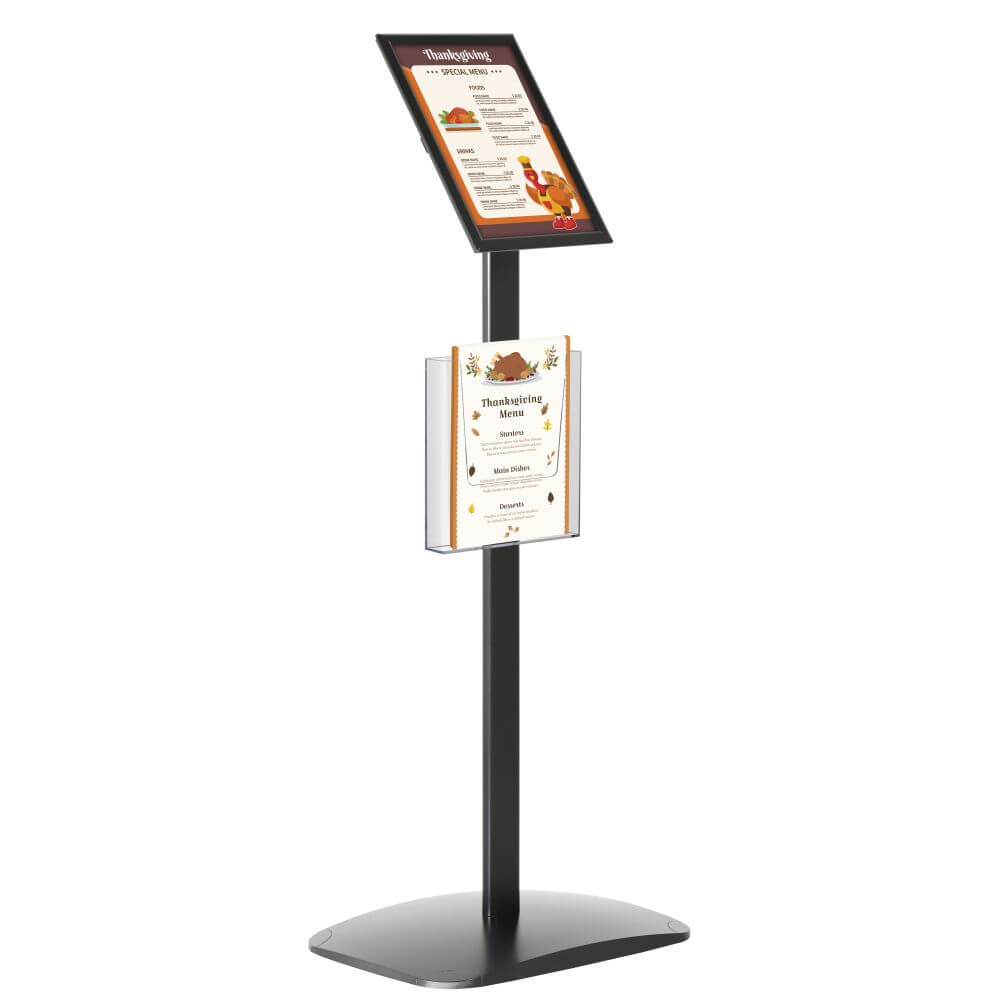 Pedestal Sign Holder with Clear Brochure Holder Black 8.5×11 Inch Floor  Standing – Displays Outlet – Online Display Signs Retailer