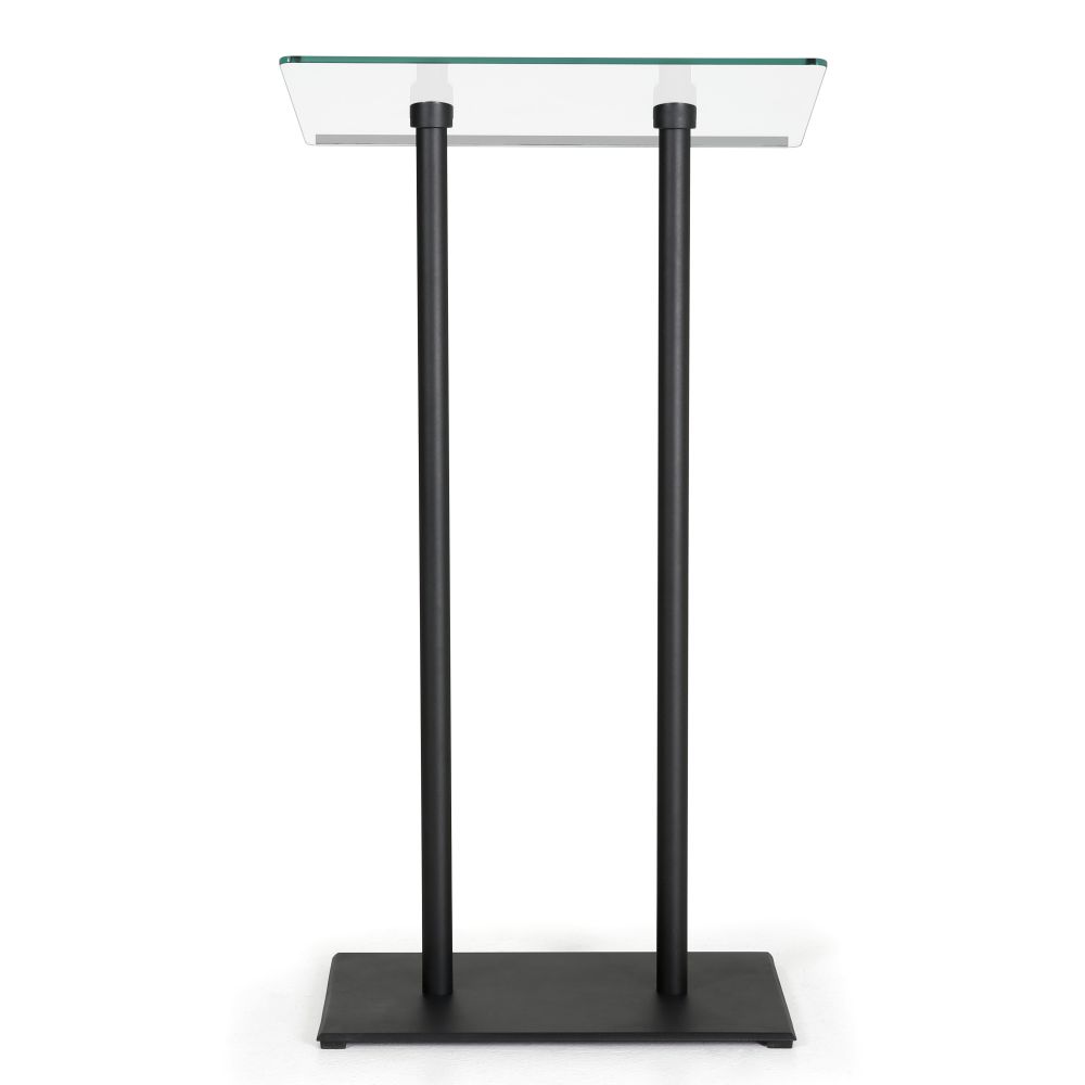 Tempered Clear Glass Podium Black Aluminum Frame and Base Lectern