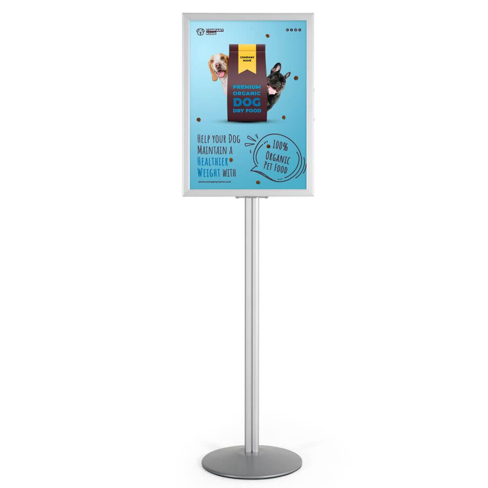 Pedestal Sign Holder Stand Silver 18x24 Inch Double Sided Slide-In Aluminum  Poster Frame Floor Standing