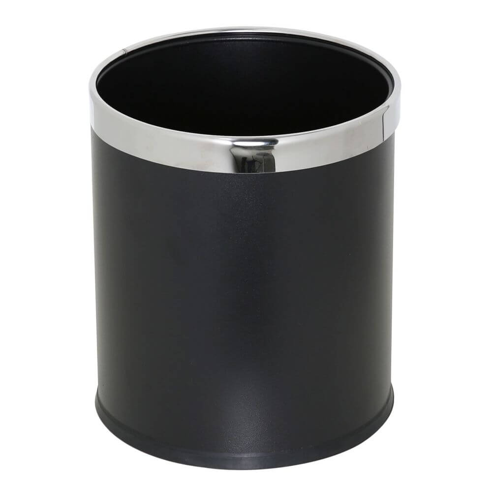 Open Top Waste Basket Black 1.6 Gallon (6 Liter) Stainless Steel Metal