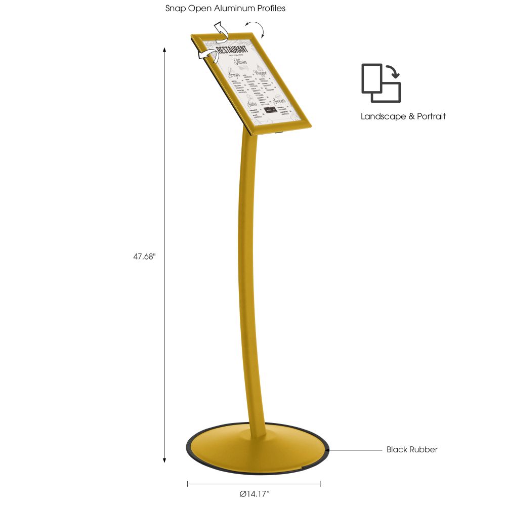 Pedestal Sign Holder Restaurant Menu Board Floor Standing 8.5×11 Gold