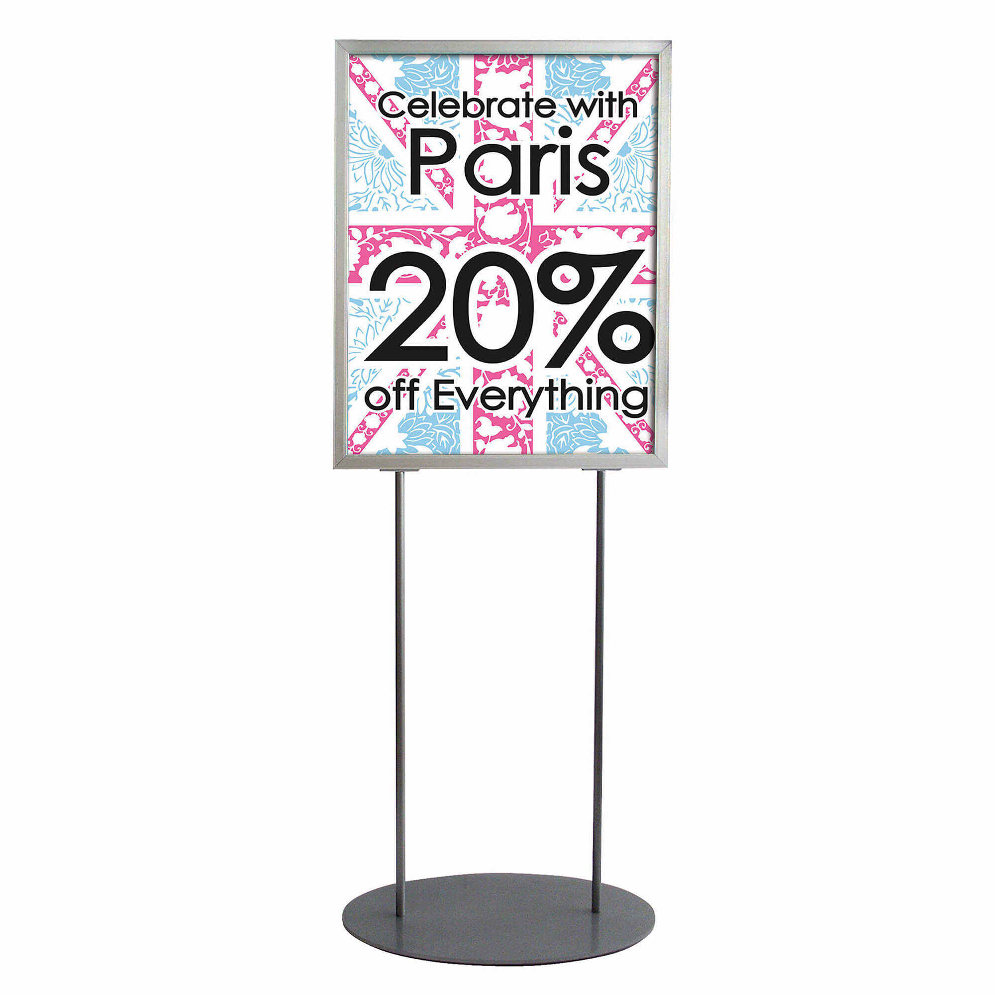 Metal Oval Info Board Silver 18x24 Slide-In Pedestal Poster Sign Holder 1  Tier Double Sided Floor Standing